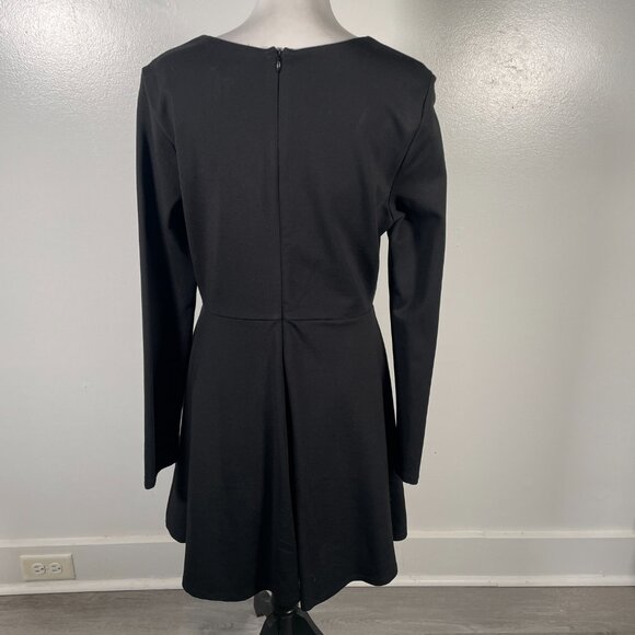 Lulus Black Scoop Neck Long Sleeve Cinched Waist Flowy Fit & Flare Mini Dress XL - Picture 8 of 15